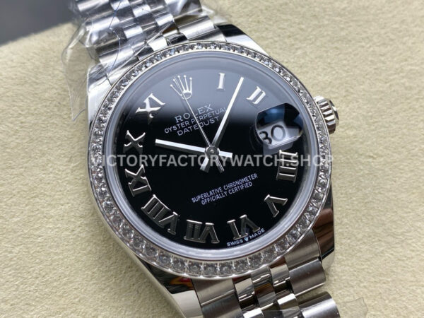 ARF Factory Counterweight Rolex Datejust 278384RBR-0002 31mm Diamond Bezel Roman Numerals Black Dial