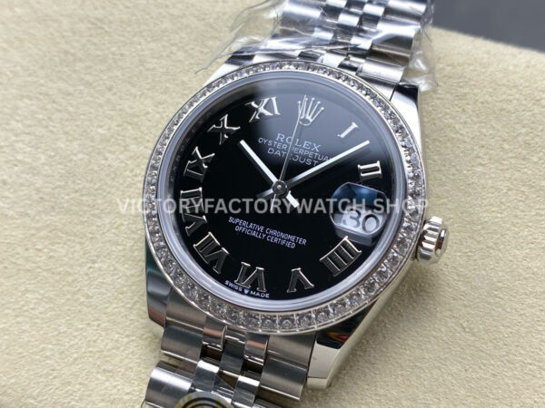 ARF Factory Counterweight Rolex Datejust 278384RBR-0002 31mm Diamond Bezel Roman Numerals Black Dial