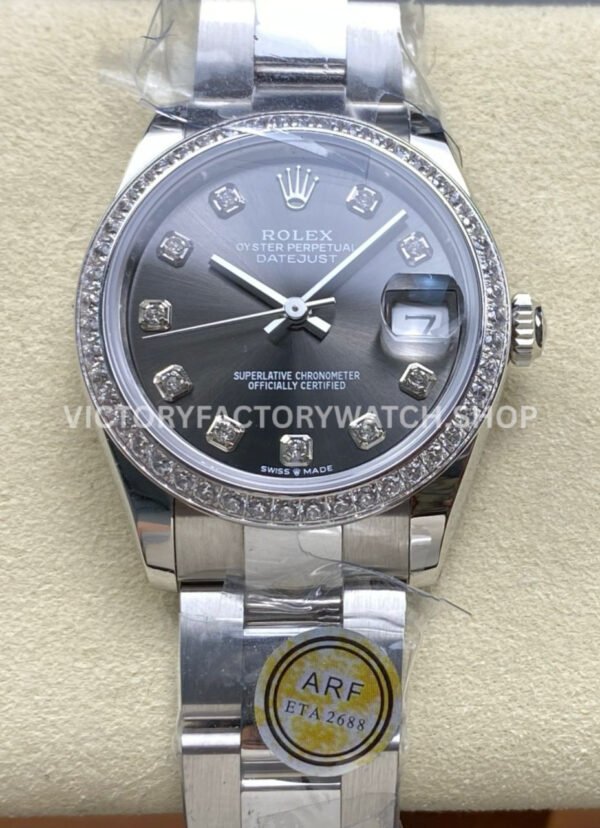 ARF Factory Counterweight Rolex Datejust 278384RBR-0009 31mm Diamond Bezel Dark Grey Dial (1) datejust 31 dark grey steel arf