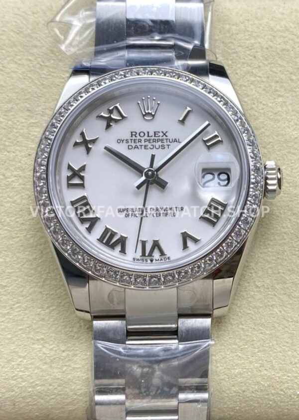 ARF Factory Counterweight Rolex Datejust 278384RBR-0013 31mm Diamond Bezel Roman Numerals White Dial (1) datejust 31 white dial steel arf