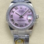ARF Factory Counterweight Rolex Datejust 278384RBR-0023 31mm Diamond Bezel Roman Numerals Pink Dial (2) datejust 31 pink dial steel arf