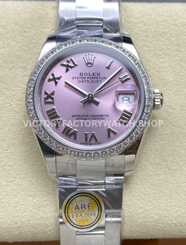 ARF Factory Counterweight Rolex Datejust 278384RBR-0023 31mm Diamond Bezel Roman Numerals Pink Dial (2) datejust 31 pink dial steel arf
