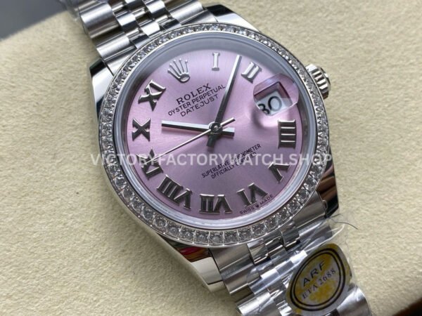 ARF Factory Counterweight Rolex Datejust 278384RBR-0024 31mm Diamond Bezel Roman Numerals Pink Dial