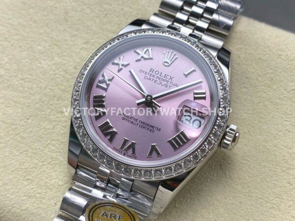 ARF Factory Counterweight Rolex Datejust 278384RBR-0024 31mm Diamond Bezel Roman Numerals Pink Dial