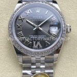 ARF Factory Counterweight Rolex Datejust 278384RBR-0032 31mm Diamond Bezel Roman VI Grey Dial (3) datejust 31 dark grey roman steel arf