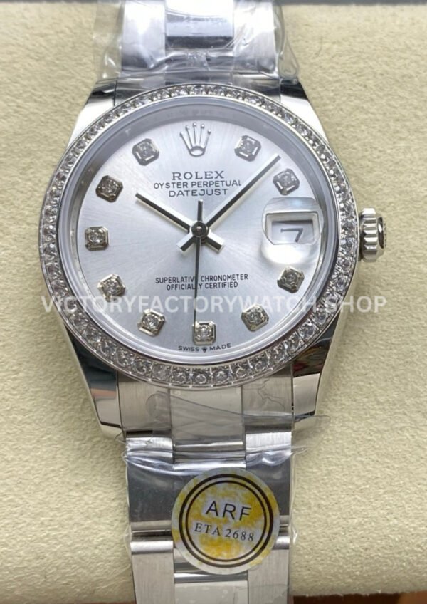 ARF Factory Counterweight Rolex Datejust 278384RBR-0033 31mm Diamond Bezel Silver Dial (1) datejust 31 grey roman vi steel arf