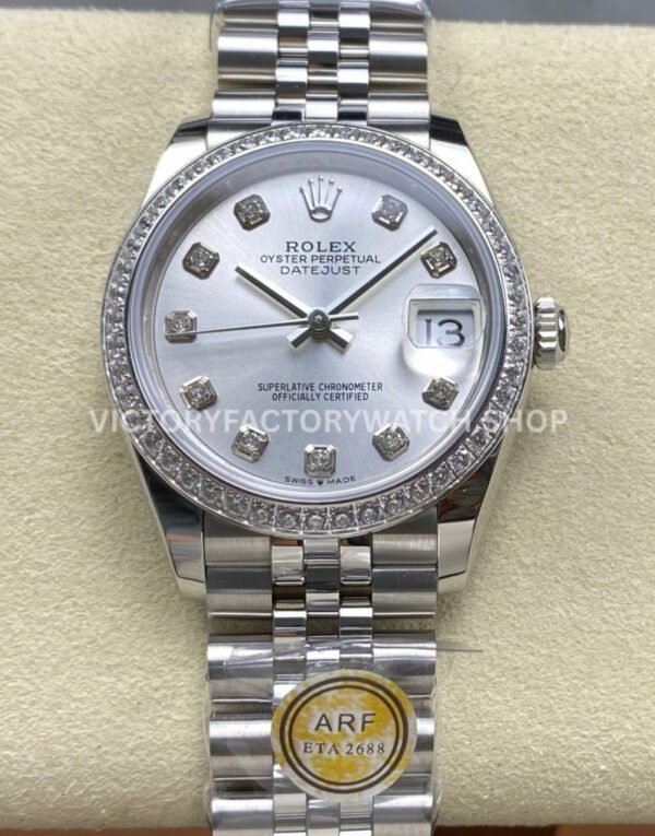 ARF Factory Counterweight Rolex Datejust 278384RBR-0034 31mm Diamond Bezel Silver Dial (4) datejust 31 silver dial steel arf