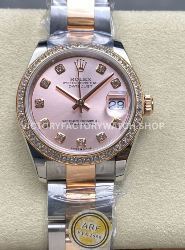 ARF Factory Counterweight Rolex Datejust Oyster 278381RBR-0023 31mm Rose Gold Diamond Bezel RoseDial (1) datejust 31 rose dial rose gold arf