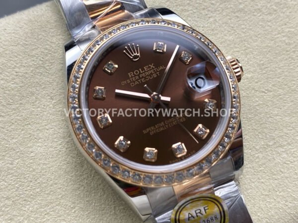ARF Factory Counterweight Rolex Datejust Oyster 278381RBR-0027 31mm Rose Gold Diamond Bezel Brown Dial (4) ARF Factory Counterweight Rolex Datejust 278381RBR-0027 31mm Rose Gold Diamond Bezel Brown Dial