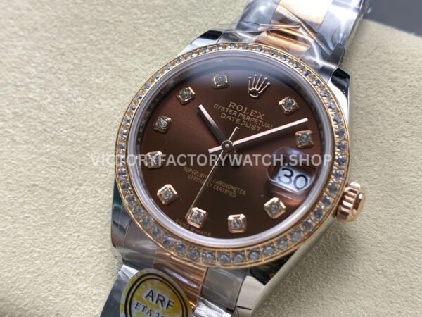 ARF Factory Counterweight Rolex Datejust Oyster 278381RBR-0027 31mm Rose Gold Diamond Bezel Brown Dial (5) ARF Factory Counterweight Rolex Datejust 278381RBR-0027 31mm Rose Gold Diamond Bezel Brown Dial