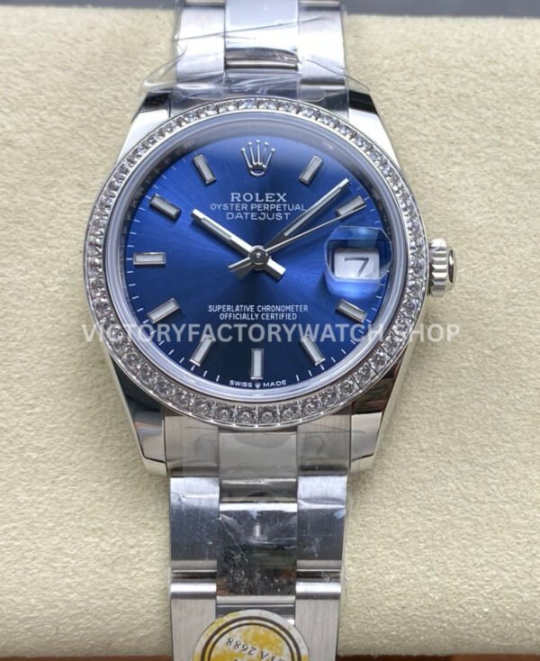 ARF Factory Counterweight Rolex Datejust Oyster 278384RBR 31mm Diamond Bezel Blue Dial (1) datejust 31 blue dial gold arf