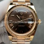 ARF Factory Counterweight Rolex Day-Date 228235-0002 40mm Full Rose Gold Roman Numerals Brown Dial (1 (11) 228235 brown roman dial day date arf rose gold