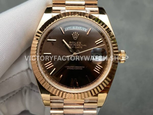 ARF Factory Counterweight Rolex Day-Date 228235-0002 40mm Full Rose Gold Roman Numerals Brown Dial (1 (11) 228235 brown roman dial day date arf rose gold