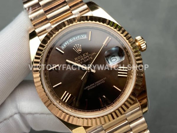 ARF Factory Counterweight Rolex Day-Date 228235-0002 40mm Full Rose Gold Roman Numerals Brown Dial (1) ARF Factory Counterweight Rolex Day-Date 228235-0002 40mm Full Rose Gold Roman Numerals Brown Dial