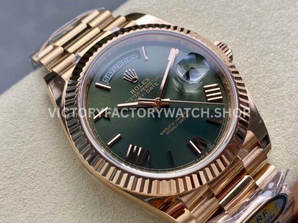 ARF Factory Counterweight Rolex Day-Date 228235-0025 40mm Full Rose Gold Roman Numerals Olive Green Dial