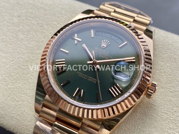 ARF Factory Counterweight Rolex Day-Date 228235-0025 40mm Full Rose Gold Roman Numerals Olive Green Dial