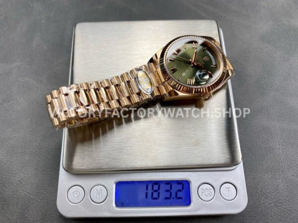 ARF Factory Counterweight Rolex Day-Date 228235-0025 40mm Full Rose Gold Roman Numerals Olive Green Dial