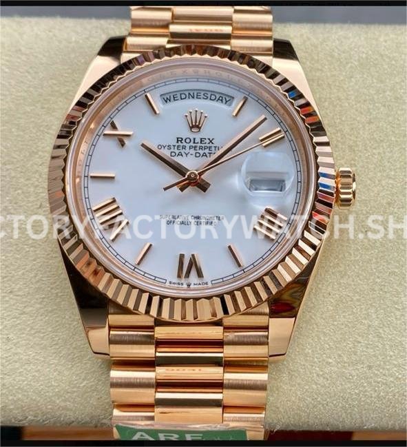 ARF Factory Counterweight Rolex Day-Date 228235-0032 40mm Full Rose Gold Roman Numerals White Dial (1 228235 white roman dial rose gold day date arf