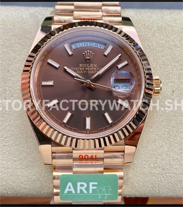 ARF Factory Counterweight Rolex Day-Date 228235-0053 40mm Full Rose Gold Brown Dial (9) 228235 brown dial rose gold day date arf