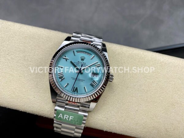 ARF Factory Counterweight Rolex Day-Date 228236-0012 Platinum Roman Numerals Ice Blue Dial (6) ARF Factory Counterweight Rolex Day-Date 228236-0012 40mm Platinum Roman Numerals Ice Blue Dial