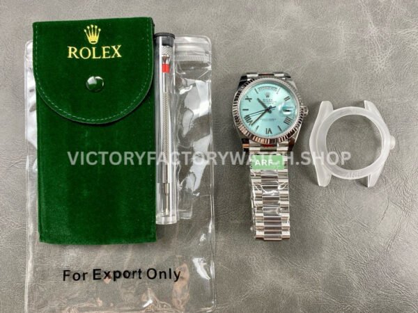 ARF Factory Counterweight Rolex Day-Date 228236-0012 Platinum Roman Numerals Ice Blue Dial (7) ARF Factory Counterweight Rolex Day-Date 228236-0012 40mm Platinum Roman Numerals Ice Blue Dial