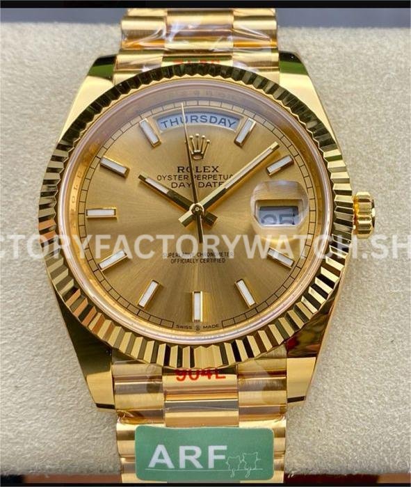 ARF Factory Counterweight Rolex Day-Date 228238-0003 40mm Full Yellow Gold Champagne Dial (4) Rolex Day-Date 40mm automatic replica