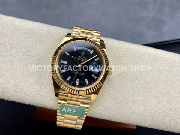 ARF Factory Counterweight Rolex Day-Date 228238-0004 40mm Full Yellow Gold Diamond Baguette Black (7) ARF Factory Counterweight Rolex Day-Date 228238-0004 40mm Full Yellow Gold Diamond Baguette Black Dial