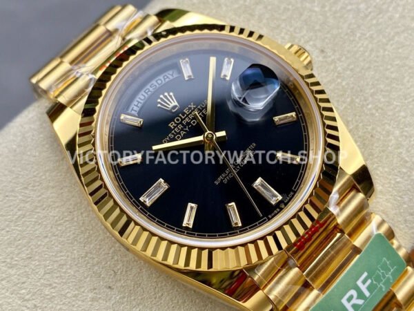 ARF Factory Counterweight Rolex Day-Date 228238-0004 40mm Full Yellow Gold Diamond Baguette Black (9) ARF Factory Counterweight Rolex Day-Date 228238-0004 40mm Full Yellow Gold Diamond Baguette Black Dial