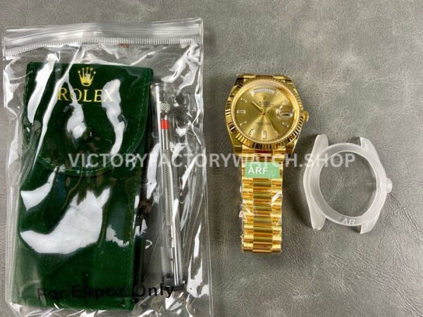ARF Factory Counterweight Rolex Day-Date 228238-0005 40mm Full Yellow Gold Diamond Baguette C ARF Factory Counterweight Rolex Day-Date 228238-0005 40mm Full Yellow Gold Diamond Baguette Champagne Dial