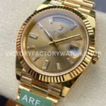 ARF Factory Counterweight Rolex Day-Date 228238-0005 40mm Full Yellow Gold Diamond Baguette C (8) ARF Factory Counterweight Rolex Day-Date 228238-0005 40mm Full Yellow Gold Diamond Baguette Champagne Dial