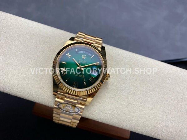 ARF Factory Counterweight Rolex Day-Date 228238-0061 40mm Full Yellow Gold Roman Numerals Green Dia (6) ARF Factory Counterweight Rolex Day-Date 228238-0061 40mm Full Yellow Gold Roman Numerals Green Dial