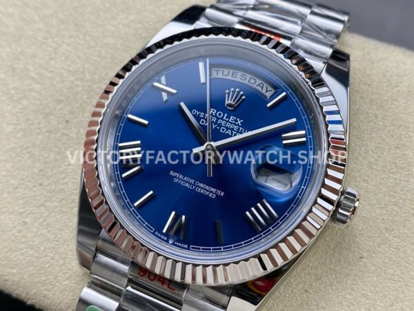 ARF Factory Counterweight Rolex Day-Date 228239-0007 White Gold Roman Numerals Blue Dial (1) ARF Factory Counterweight Rolex Day-Date 228239-0007 40mm White Gold Roman Numerals Blue Dial