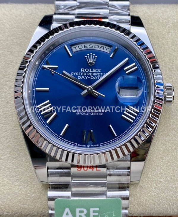 ARF Factory Counterweight Rolex Day-Date 228239-0007 White Gold Roman Numerals Blue Dial (9) 228239 blue roman dial day date arf white gold