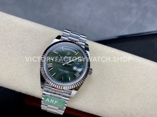 ARF Factory Counterweight Rolex Day-Date 228239-0033 40mm White Gold Roman Numerals Olive Green Dial (2) ARF Factory Counterweight Rolex Day-Date 228239-0033 40mm White Gold Roman Numerals Olive Green Dial