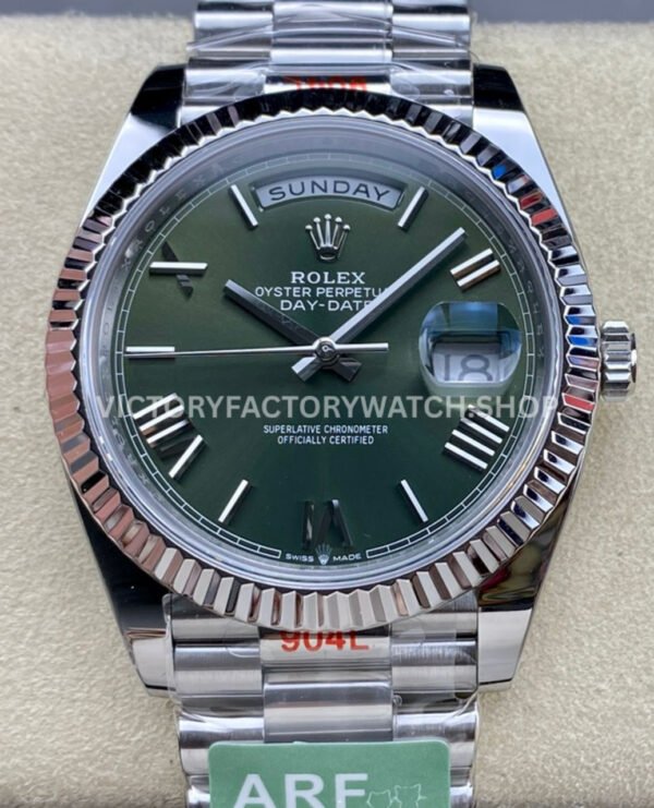 ARF Factory Counterweight Rolex Day-Date 228239-0033 40mm White Gold Roman Numerals Olive Green Dial (9) ARF Factory Rolex Day-Date 40mm super clone