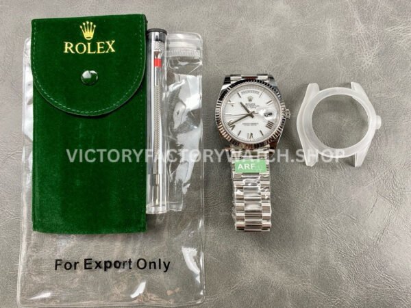 ARF Factory Counterweight Rolex Day-Date 228239 40mm White Gold Roman Numerals White Dial (6) ARF Factory Counterweight Rolex Day-Date 228239 40mm White Gold Roman Numerals White Dial