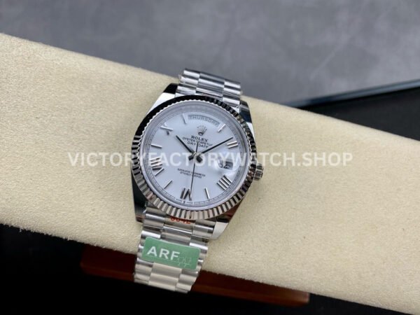 ARF Factory Counterweight Rolex Day-Date 228239 40mm White Gold Roman Numerals White Dial (8) ARF Factory Counterweight Rolex Day-Date 228239 40mm White Gold Roman Numerals White Dial