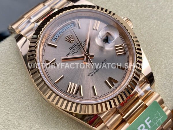 ARF Factory Counterweight Rolex Day-Date 228245-0001 40mm Full Rose Gold Roman Numerals Pink Dial (2) ARF Factory Counterweight Rolex Day-Date 228245-0001 40mm Full Rose Gold Roman Numerals Pink Dial