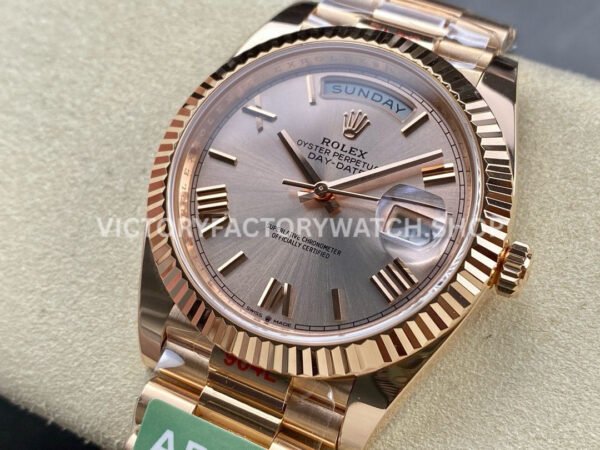 ARF Factory Counterweight Rolex Day-Date 228245-0001 40mm Full Rose Gold Roman Numerals Pink Dial (3) ARF Factory Counterweight Rolex Day-Date 228245-0001 40mm Full Rose Gold Roman Numerals Pink Dial