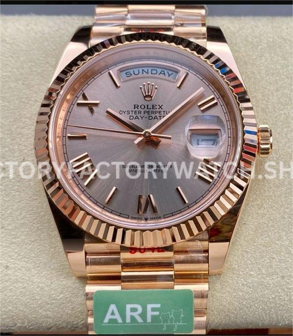 ARF Factory Counterweight Rolex Day-Date 228245-0001 40mm Full Rose Gold Roman Numerals Pink Dial (6) day date 40 pink roman dial arf
