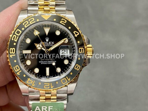 ARF Factory Counterweight Rolex GMT-Master II 126713GRNR Half Yellow Gold Black Dial Jubilee (8) 126713grnr jubilee gold gmt arf