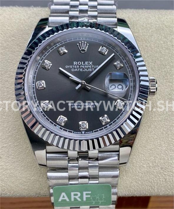 ARF Factory Rolex Datejust 126334-0006 41mm Steel Grey Diamond Grey Dial Jubilee (7) datejust 41 grey diamond arf