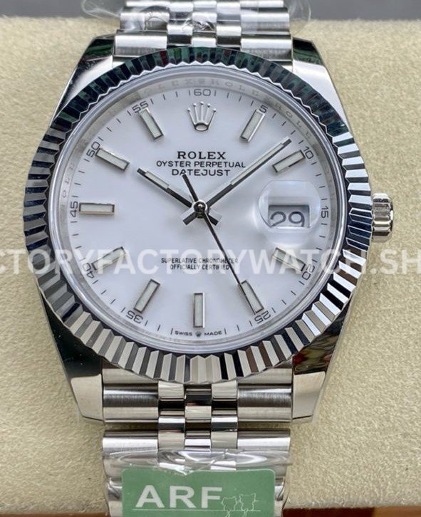 ARF Factory Rolex Datejust 126334-0010 41mm Steel White Dial Jubilee (7) ARF Factory Rolex Datejust 126334 replica dial detail