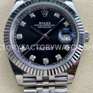ARF Factory Rolex Datejust 126334-0012 41mm Steel Diamond Black Dial Jubilee (3) Rolex Datejust 41mm 126334-0012 replica Jubilee bracelet