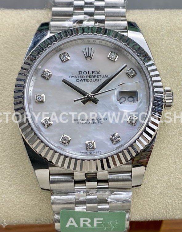 ARF Factory Rolex Datejust 126334-0020 41mm Steel Mother of pearl Diamond Dial Jubilee (4) ARF Factory Rolex Datejust 41 replica Jubilee bracelet