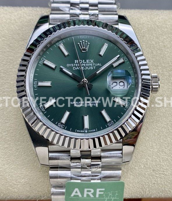 ARF Factory Rolex Datejust 126334-0028 41mm Steel Green Dial Jubilee (7) Rolex Datejust 41 replica case detail