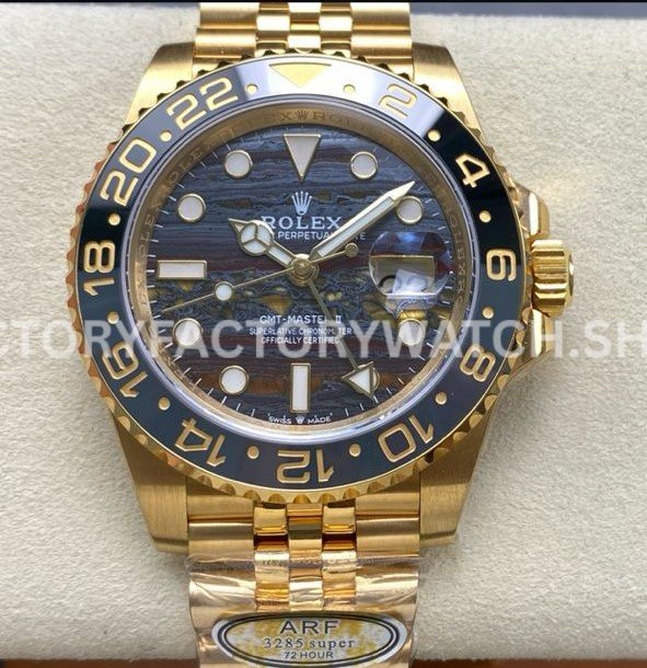 ARF Factory Rolex GMT-Master II 126718GRNR 40mm Full Yellow Gold Iron Tiger Eye Stone Dial (8) Rolex GMT Master II high quality replica