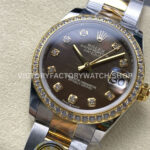 ARF Factory Counterweight Rolex Datejust 278383RBR-0023 31mm Yellow Gold Diamond Bezel Black Mother of Pearl Dial