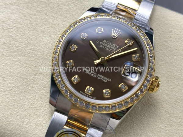 ARF Factory Counterweight Rolex Datejust 278383RBR-0023 31mm Yellow Gold Diamond Bezel Black Mother of Pearl Dial