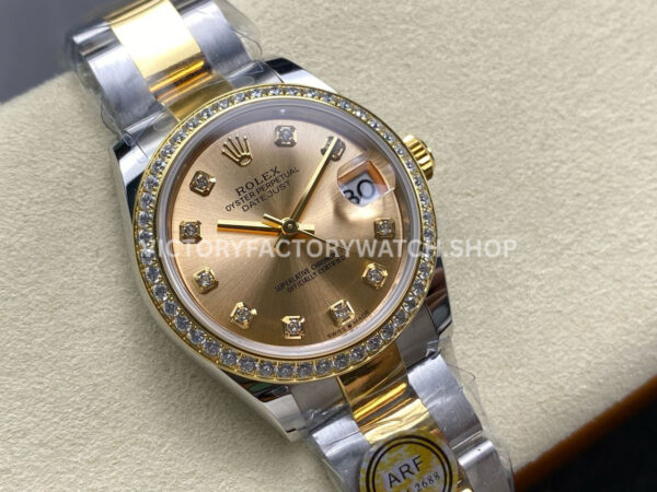 ARF Factory Counterweight Rolex Datejust 278383RBR-0025 31mm Yellow Gold Diamond Bezel Champagne Dial